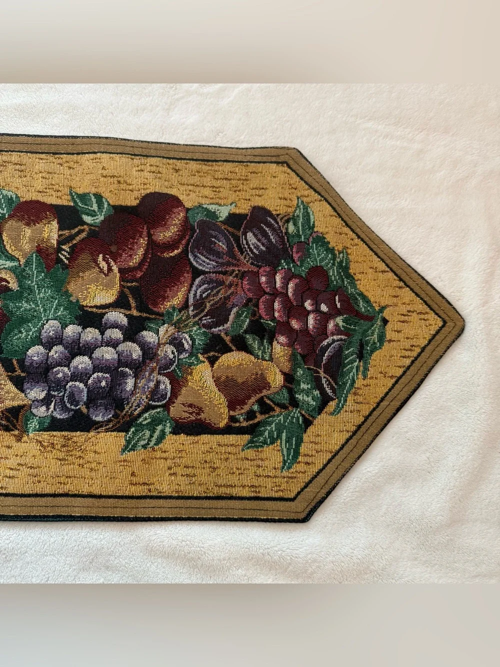 Vintage Jacquard Woven Tapestry Table Runner Harvest Fruit Vineyard Tuscan 90x13